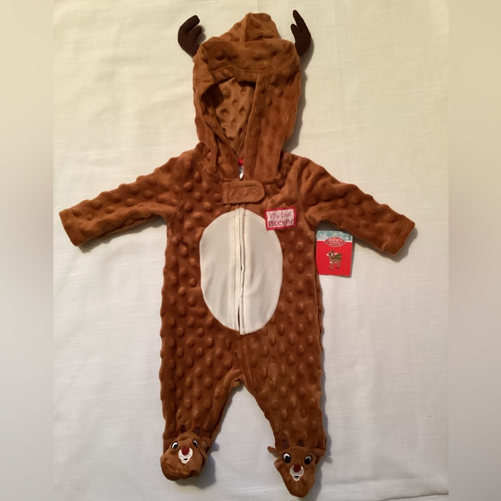 NWT Rudolph holiday outfit onesie newborn Xmas reindeer baby unisex